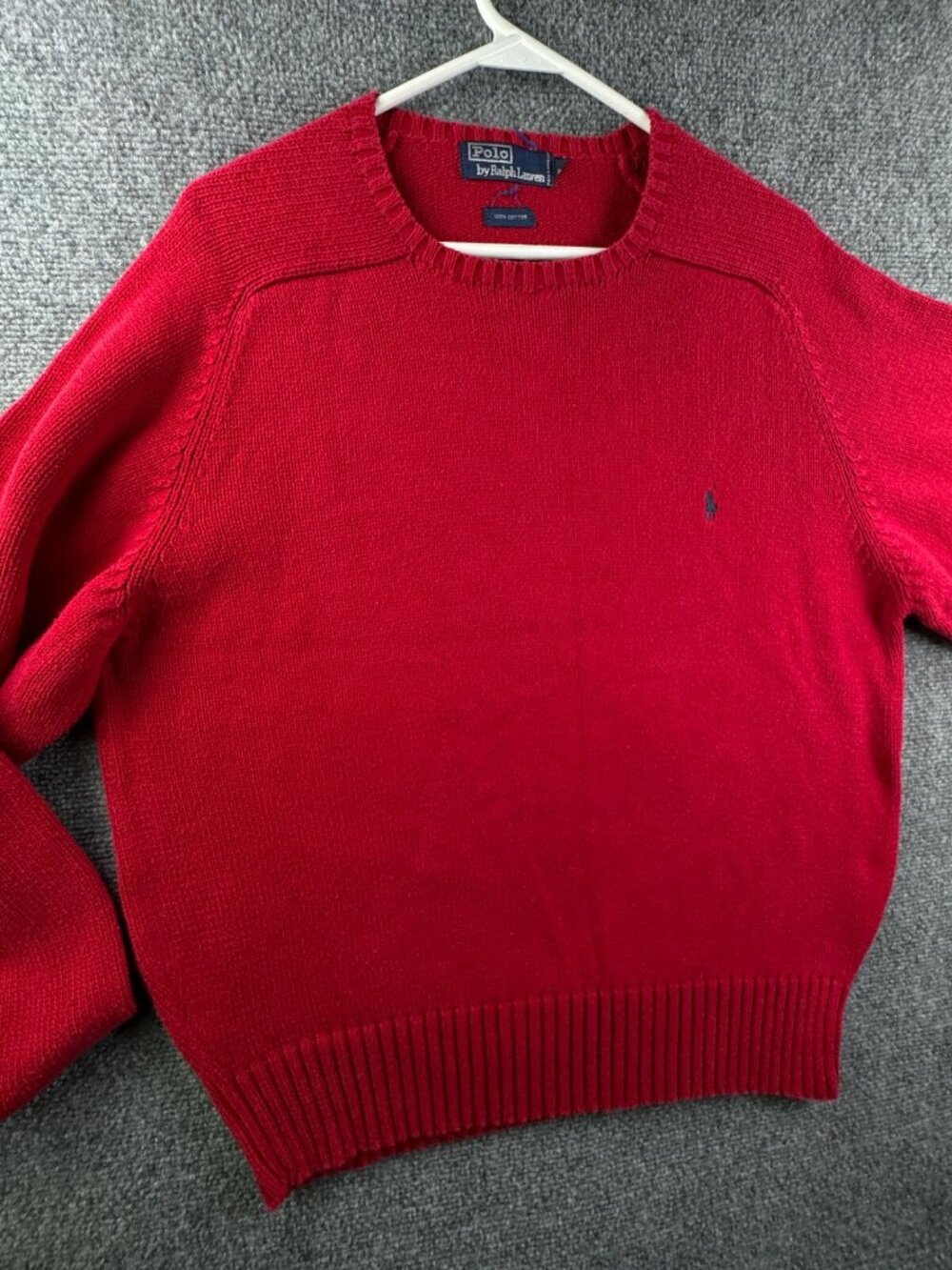 VTG Polo Ralph Lauren Red Knit Sweater Cotton Large Pullover Crew Neck Adult - Picture 9 of 10